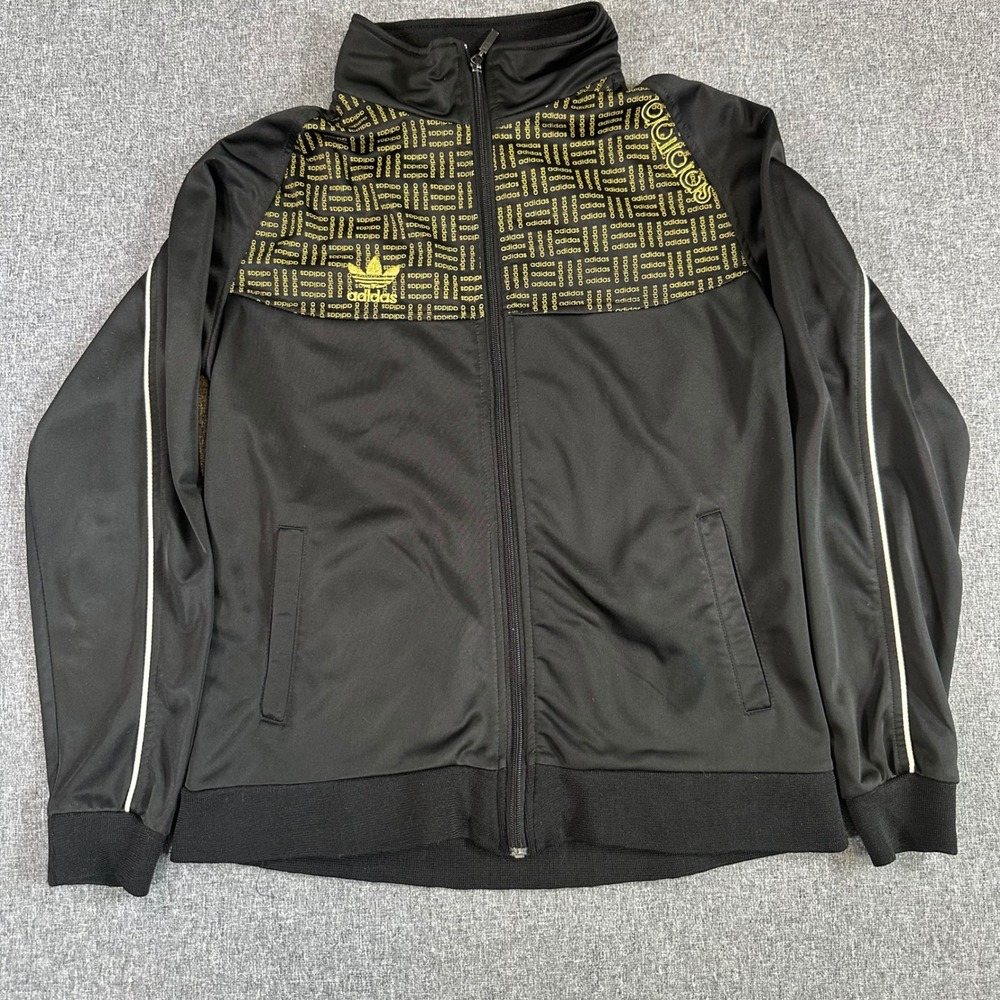 Adidas Deutschland Track Jacket Mens Asian XL Black Gold Trefoil Full Zip Soccer